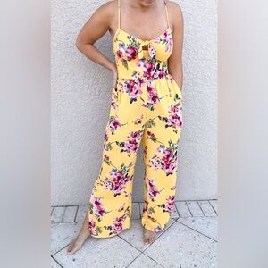 Xhilaration Yellow and Pink Floral Jumpsuit